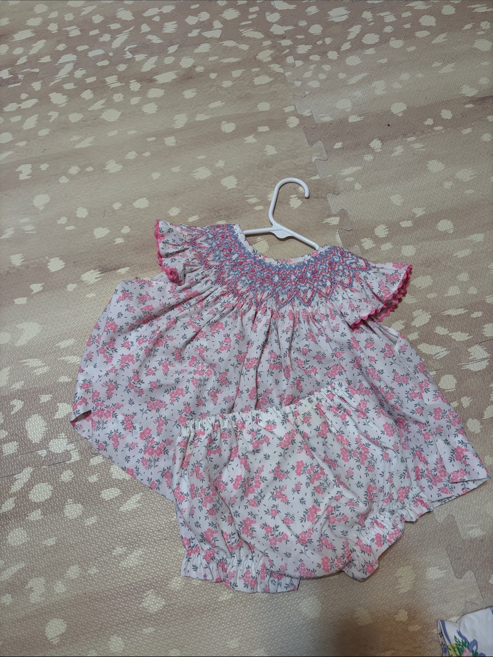 Floral Smocked Baby Dress & Bloomers - Pink